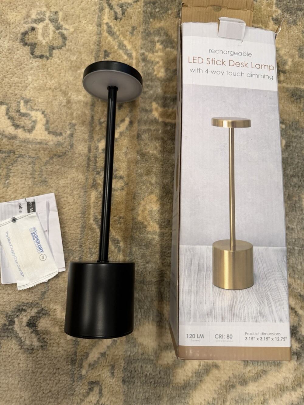 Nordstrom LED Desk Light 4 Way Touch Dimming Black Rechargeable NIB